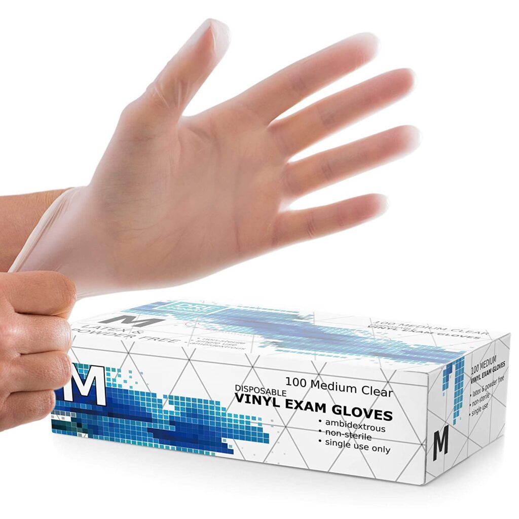 Disposable Vinyl Exam Gloves Size medium Clear 100