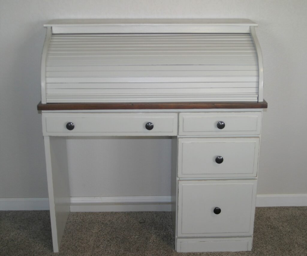 roll top desk makeover after being painted and stained