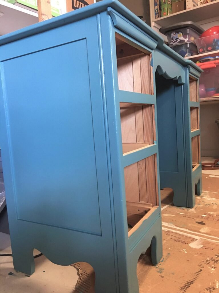 painted vanity teal painted without brush strokes